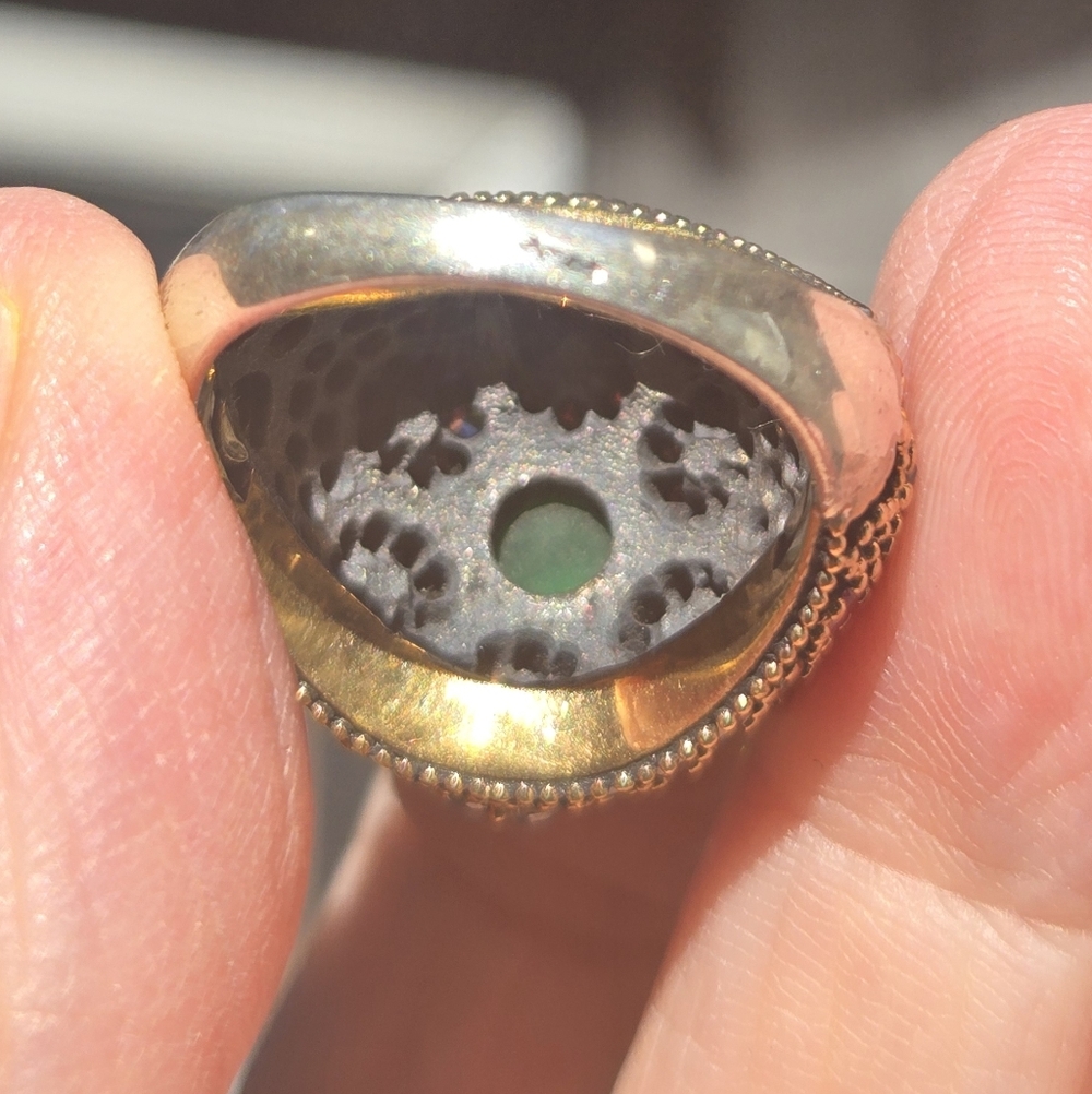 Emerald Topaz & ruby Sterling & Gold Large Ottoman ring Sz7.75 - Picture 13 of 14